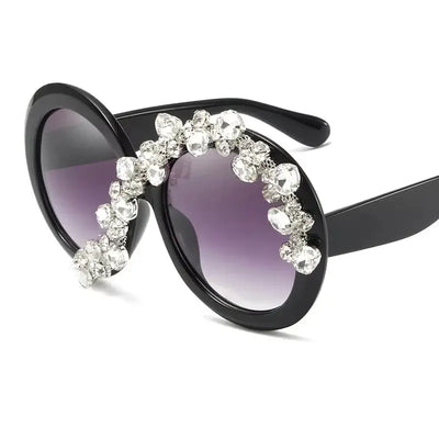 New Oversized Round Sunglasses Women Diamond Rhinestone Sunglasses Men Luxury Brand Designer Glasses Eyeglasses Eyewear Vintage As Picture Black Gray