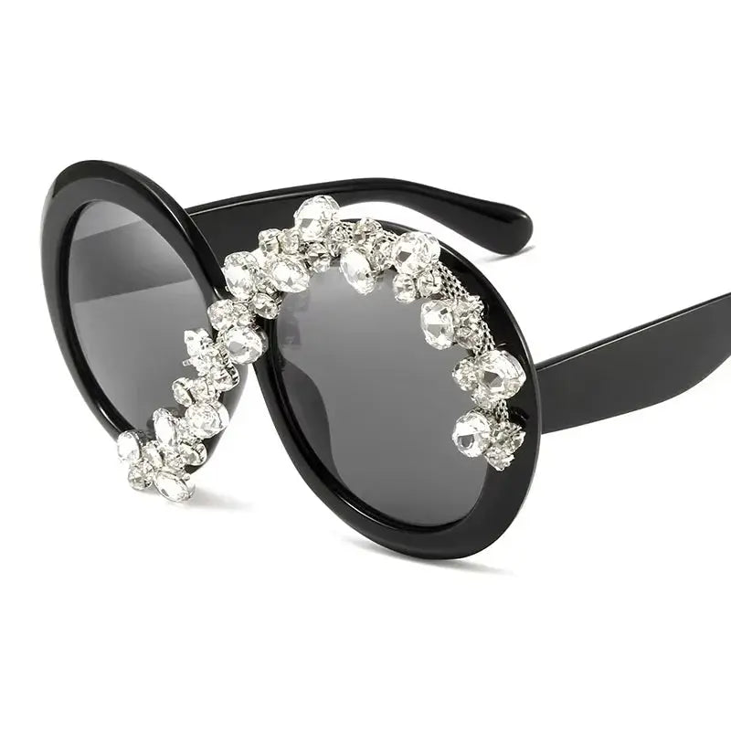 New Oversized Round Sunglasses Women Diamond Rhinestone Sunglasses Men Luxury Brand Designer Glasses Eyeglasses Eyewear Vintage As Picture Black Black