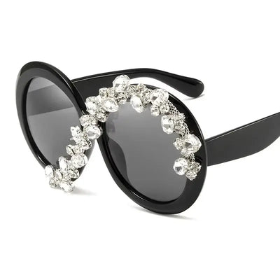 New Oversized Round Sunglasses Women Diamond Rhinestone Sunglasses Men Luxury Brand Designer Glasses Eyeglasses Eyewear Vintage As Picture Black Black