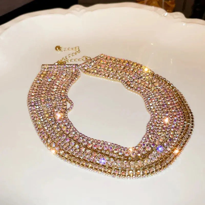 Multilayer Gold Color Chain Rhinestone Necklaces