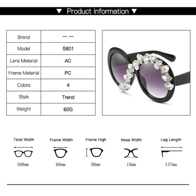 New Oversized Round Sunglasses Women Diamond Rhinestone Sunglasses Men Luxury Brand Designer Glasses Eyeglasses Eyewear Vintage