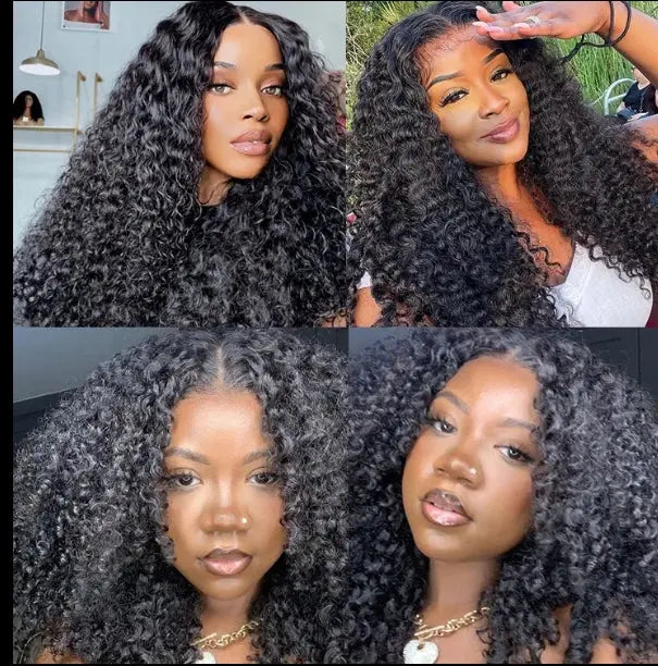 Four women showcase Burmese curly Brazilian 100% virgin hair bundles in 8-30 inches.
