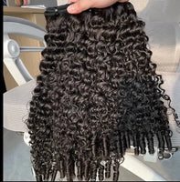 Burmese Curly Brazilian 100% Virgin Hair Bundles 8-30 inches with tight spiral curls and visible wefts.