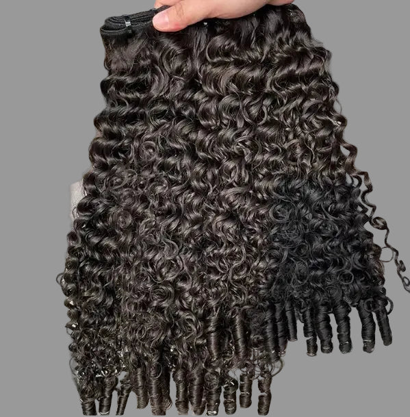 Burmese Curly Brazilian 100% Virgin Hair Bundles 8-30 inches with tight spiral curls and visible wefts.