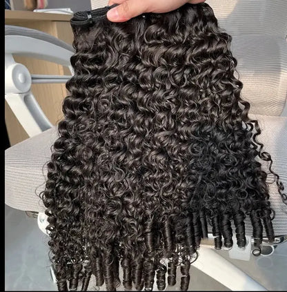 Burmese Curly Brazilian 100% Virgin Hair Bundles 8-30 inches with tight spiral curls and visible wefts.