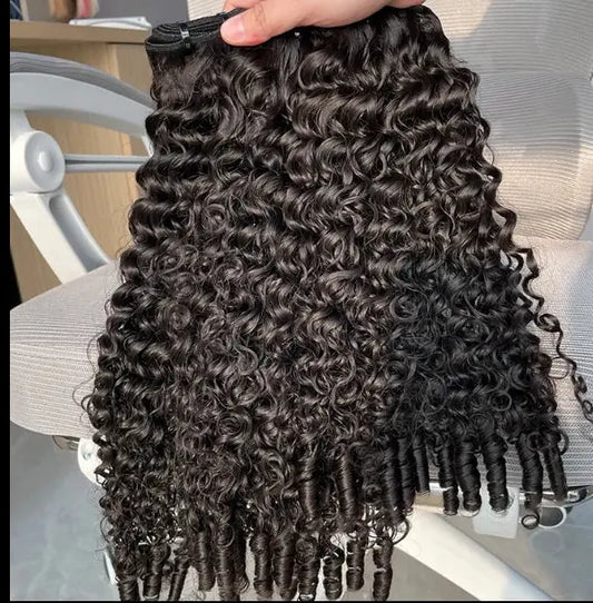 Burmese Curly Brazilian 100% Virgin Hair Bundles 8-30 inches with tight spiral curls and visible wefts.
