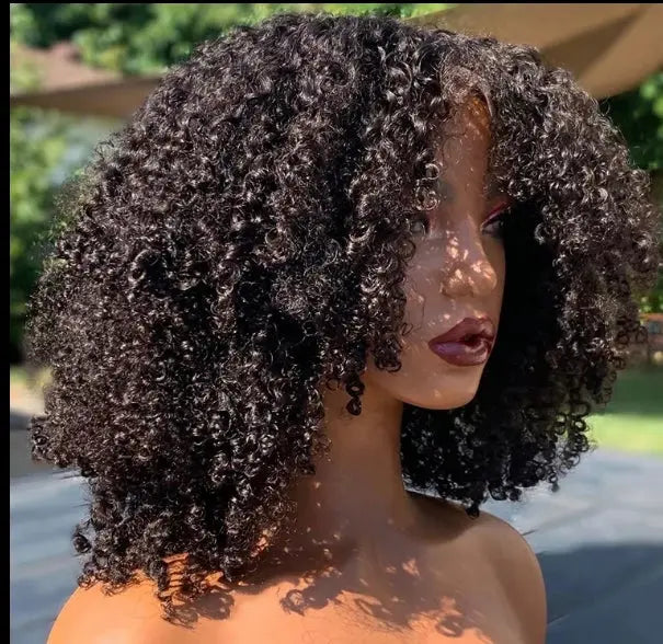 Afro Jerry Curly Wig Glueless Full Lace Front Human Hair Wigs With Bangs 200% Density Deep Curly HD Lace.