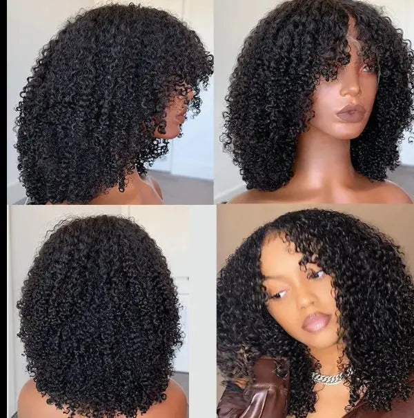 Afro Jerry Curly Wig Glueless Full Lace Front Human Hair Wigs With Bangs 200% Density Deep Curly HD Lace.