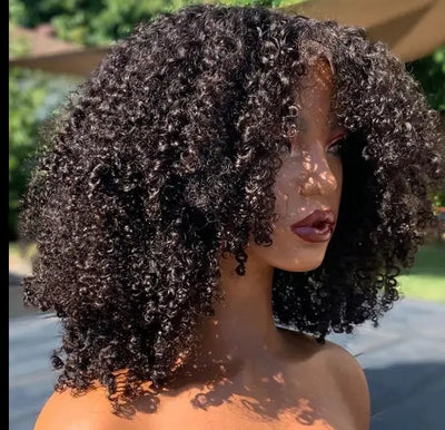 Afro Jerry Curly Wig Glueless Full Lace Front Human Hair Wigs With Bangs 200% Density deep curly hd lace
