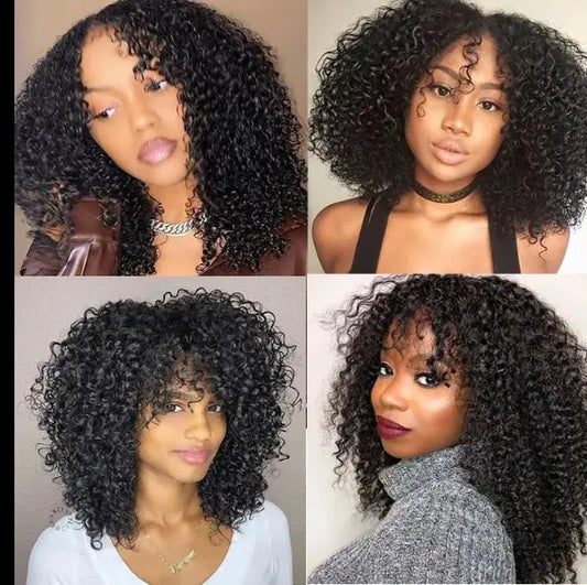 Afro Jerry Curly Wig Glueless Full Lace Front Human Hair Wigs With Bangs 200% Density Deep Curly HD Lace.