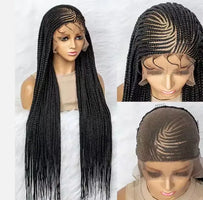 African Knotless Box Braid Lace Wig Synthetic Hair Full Lace Front Braided Wig 36".