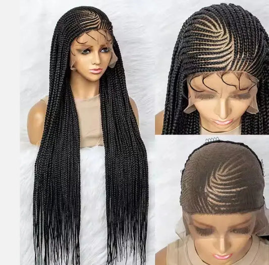 African Knotless Box Braid Lace Wig Synthetic Hair Full Lace Front Braided Wig 36".
