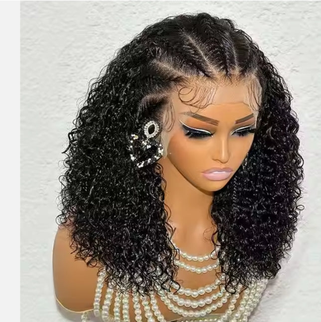 13x4 Lace Braid Wigs Human Hair Afro Kinky Curly 16inch Black