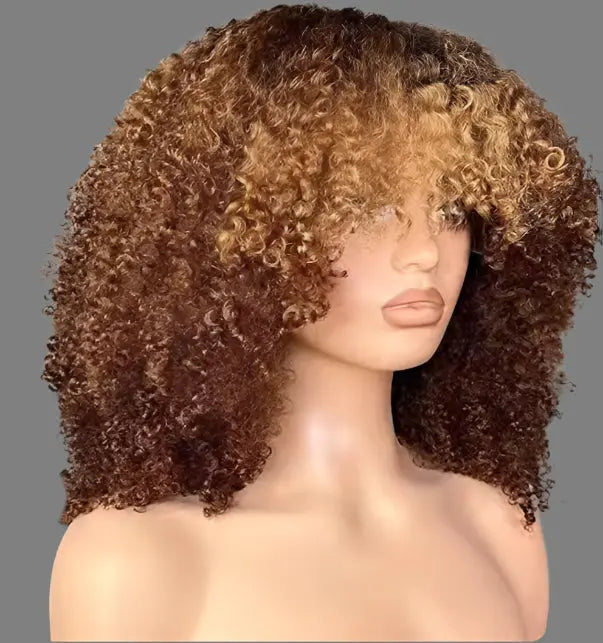 Afro Jerry Curly Wig with Bangs for Women.