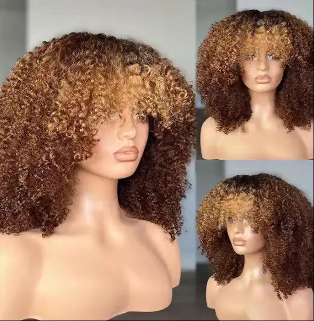 Afro Jerry Curly Wig with Bangs for Women.