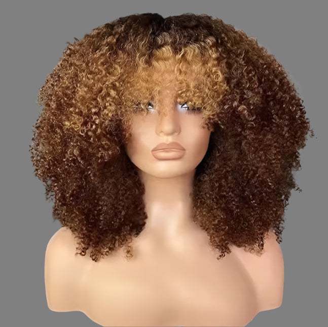 180 Density 13X4 Afro Jerry Curly Wig with Bangs for Women