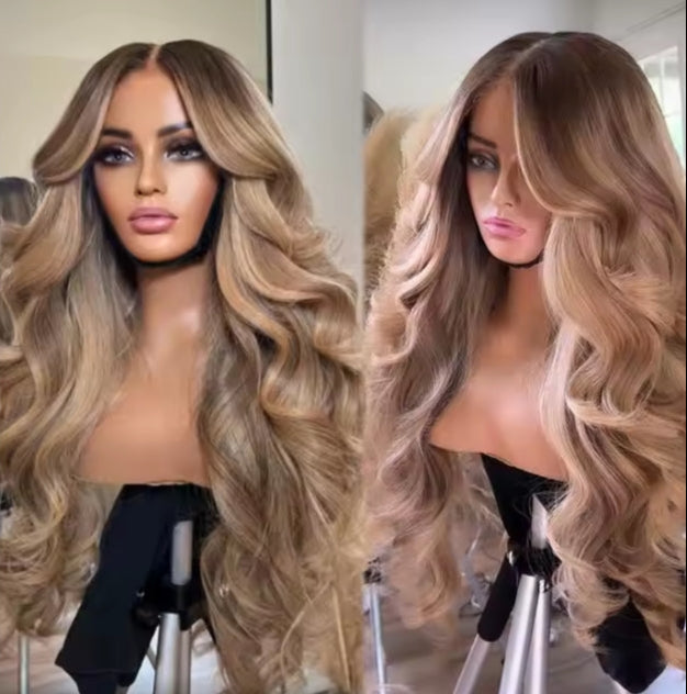 Body Wave Lace Front Wigs for Women Glueless Full HD Lace Frontal Wigs Blonde Highlight Wigs Human Hair 28""