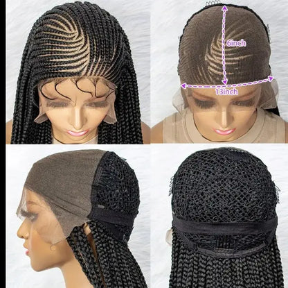36-inch full lace braided synthetic wig with lace front and heat-resistant box braids.