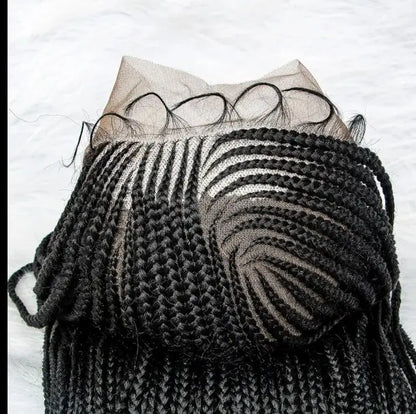 36-inch black full-lace braided synthetic wig with lace front, heat-resistant box braids.