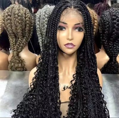 Box Braids Wig Triangle Knotless for Women Curly SyntheticWigs 13X8 Inch HD Lace Front Knotless Braided Wig