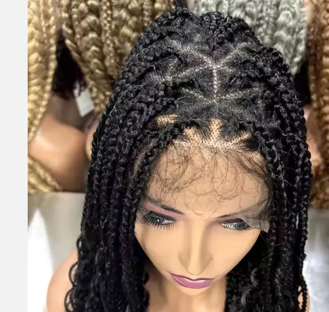 Box Braids Wig Triangle Knotless for Women Curly SyntheticWigs 13X8 Inch HD Lace Front Knotless Braided Wig