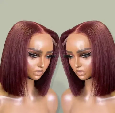 Short Bob Peruvian Hair 99J HD Lace Wig for Glam Look 8 Inches