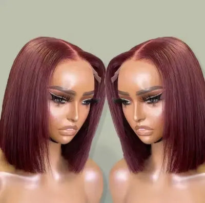 Short Bob Peruvian Hair 99J HD Lace Wig for Glam Look 8 Inches