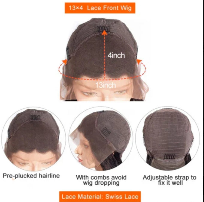 13x4 lace front wig #613, 150% density, body wave, 16-30 inches, pre-plucked hairline with adjustable strap and combs.