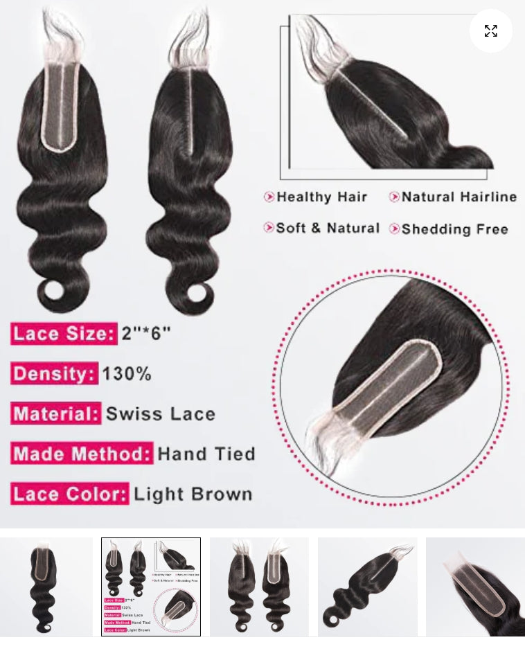 2x6 Upgrade HD Lace Closure Body Wave, 100% human hair, #1B natural black, 14–20 in, 2x6 closure lace.