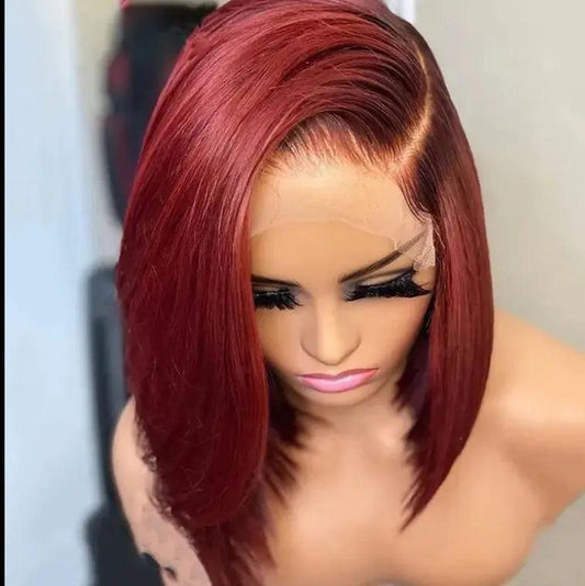 Short Bob Peruvian Hair 99J HD Lace Wig for Glam Look.