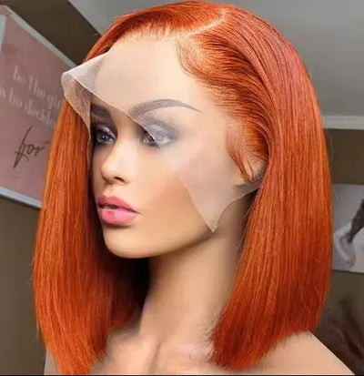 Ginger Orange Short Bob Wigs Human Hair 180% Density 12 Inches