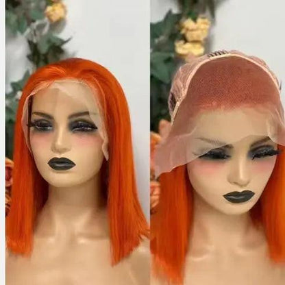 Ginger Orange Short Bob Wigs Human Hair 180% Density.