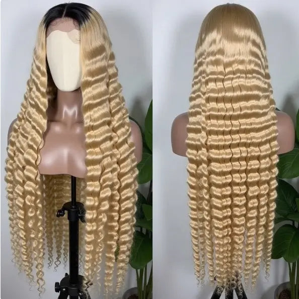 Deep Wave Lace Front Wig – Pre Plucked Brazilian Remy Human Hair 1b/613 Celebrity Hair & Beauty