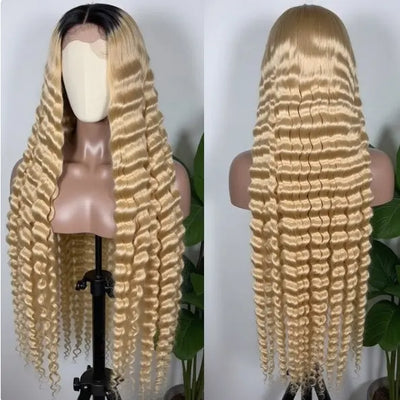 Deep Wave Lace Front Wig – Pre Plucked Brazilian Remy Human Hair 1b/613 Celebrity Hair & Beauty