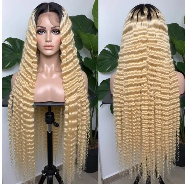 Deep Wave Lace Front Wig – Pre Plucked Brazilian Remy Human Hair 1b/613 Celebrity Hair & Beauty