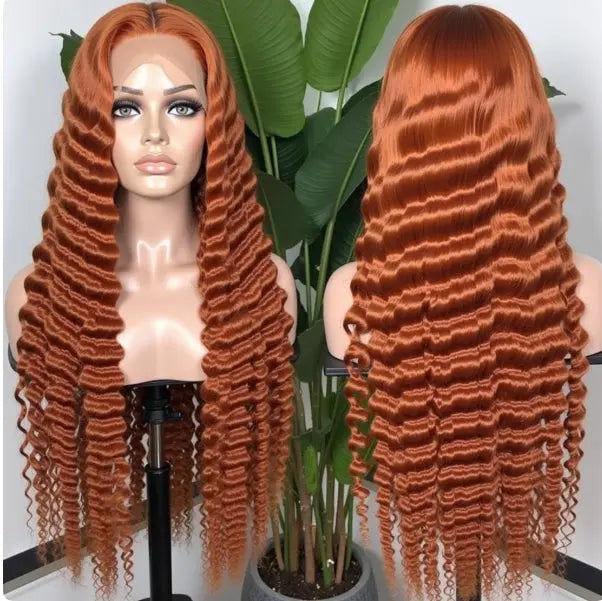 Ginger/Orange Deep Wave Lace Front Wig – Pre Plucked Brazilian Remy Human Hair Celebrity Hair & Beauty