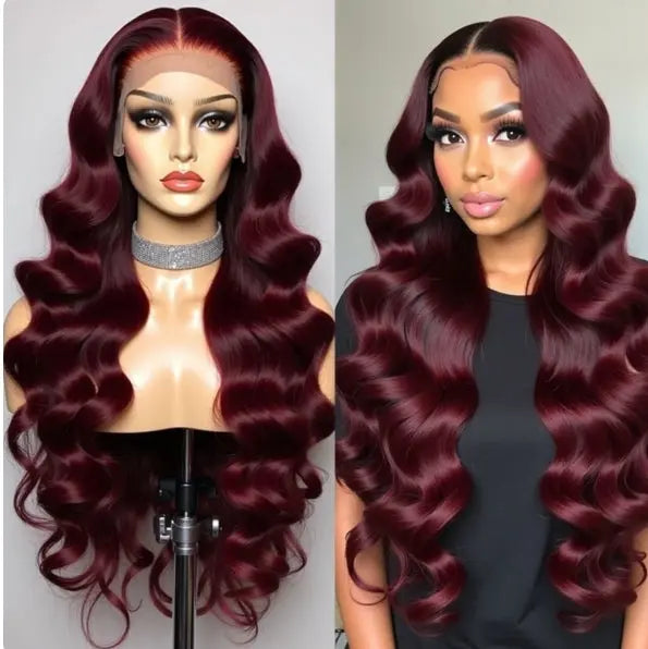 Body Wave Wig 210% Density 13X6 HD Frontal Lace Burgandy Celebrity Hair & Beauty