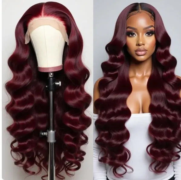 Body Wave Wig 210% Density 13X6 HD Frontal Lace Burgandy Celebrity Hair & Beauty