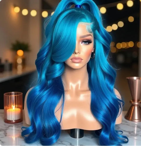 13x6 HD 360blue Curly Natural Frontal Human Hair Wig Celebrity Hair & Beauty