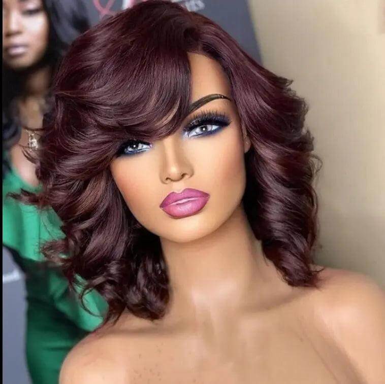 Curly Bob Wig With Bangs – 100% Remy Human Hair.