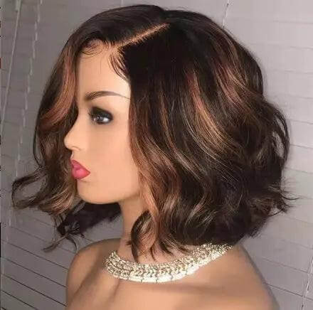 Curly Bob Wig Side Part – 100% Remy Human Hair Brown Side.