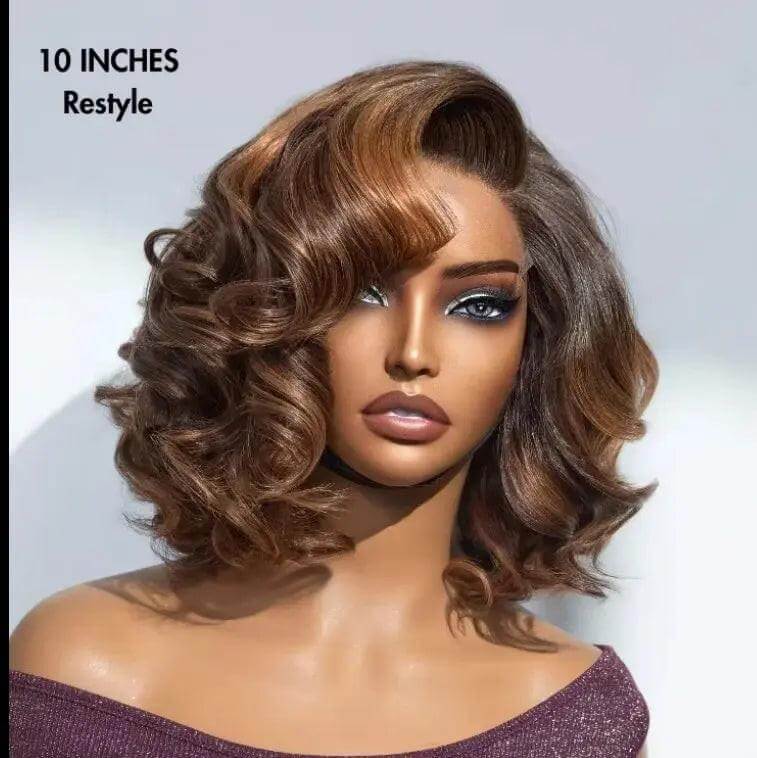 Curly Bob Wig Side Part – 100% Remy Human Hair Brown Side.