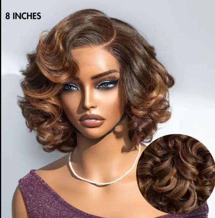 Curly Bob Wig Side Part – 100% Remy Human Hair Brown Side.