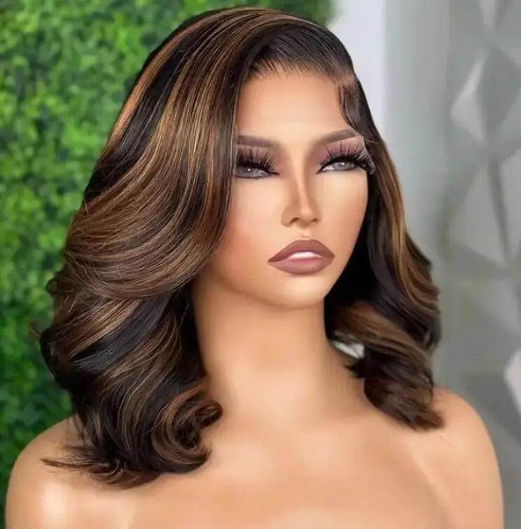 Curly Bob Wig Side Part – 100% Remy Human Hair Brown Side.
