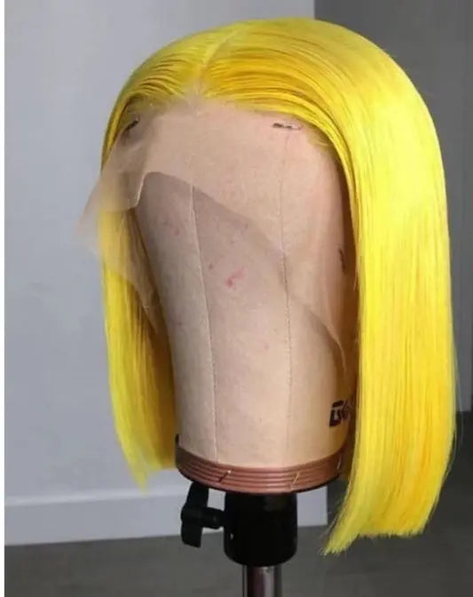 Lemon Yellow 13x4 Lace Front Bob Human Hair Wigs showcase sleek, vibrant style for a bold look. Perfect for any occasion.