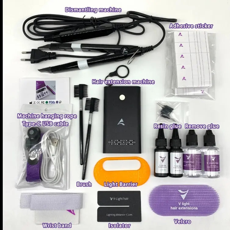 Best Selling V Light Bulk Hair Extension UV Set Kit includes essential tools for professional hair extension application.