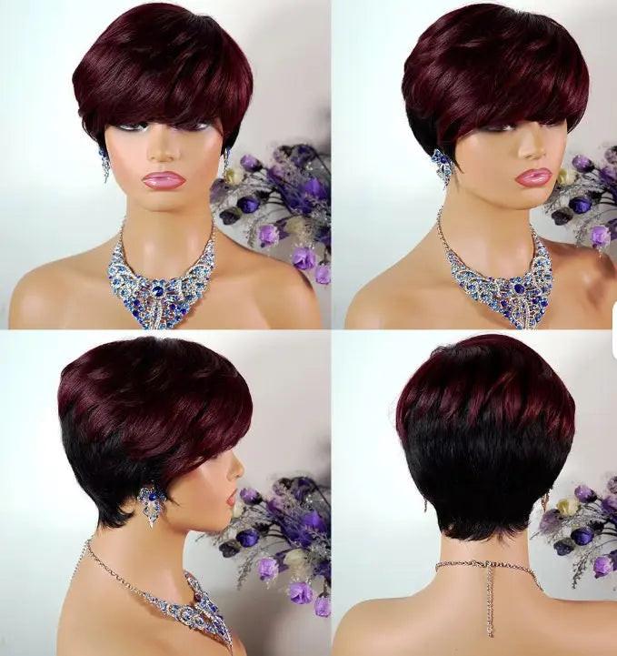 Pixie Cut Wig Short Layered Virgin Human Hair Wigs With Bangs.