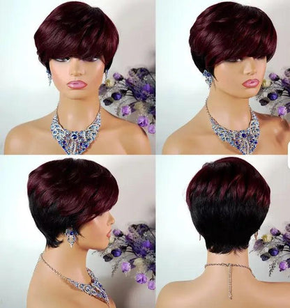Pixie Cut Wig Short Layered Virgin Human Hair Wigs With Bangs.
