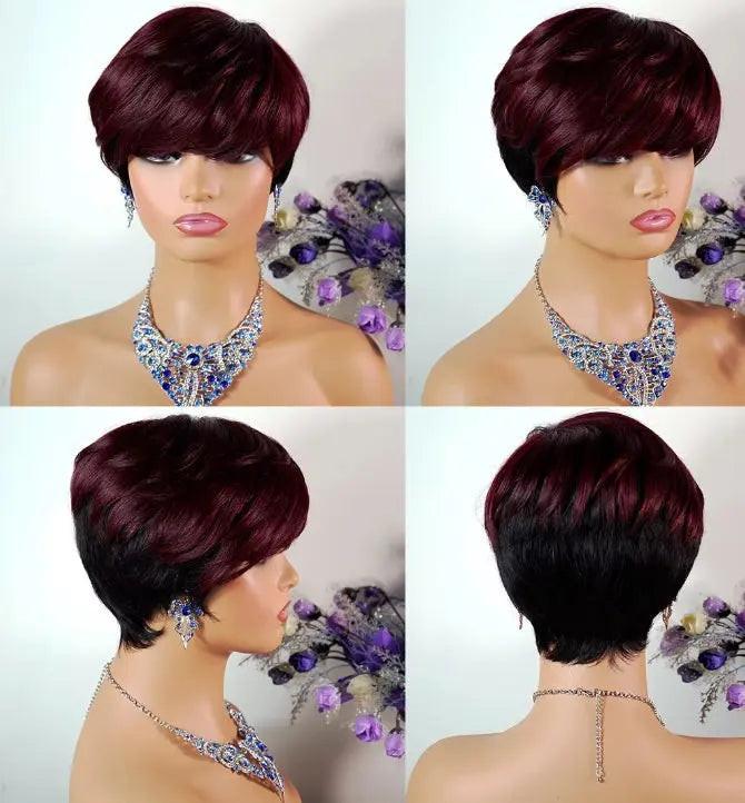 Pixie Cut Wig Short Layered Virgin Human Hair Wigs With Bangs.