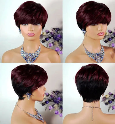 Pixie Cut Wig Short Layered Virgin Human Hair Wigs With Bangs Celebrity Hair & Beauty